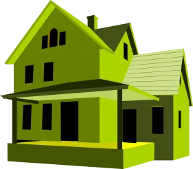 Stylized Lime Green Two-Story House Architectural Clipart Illustration