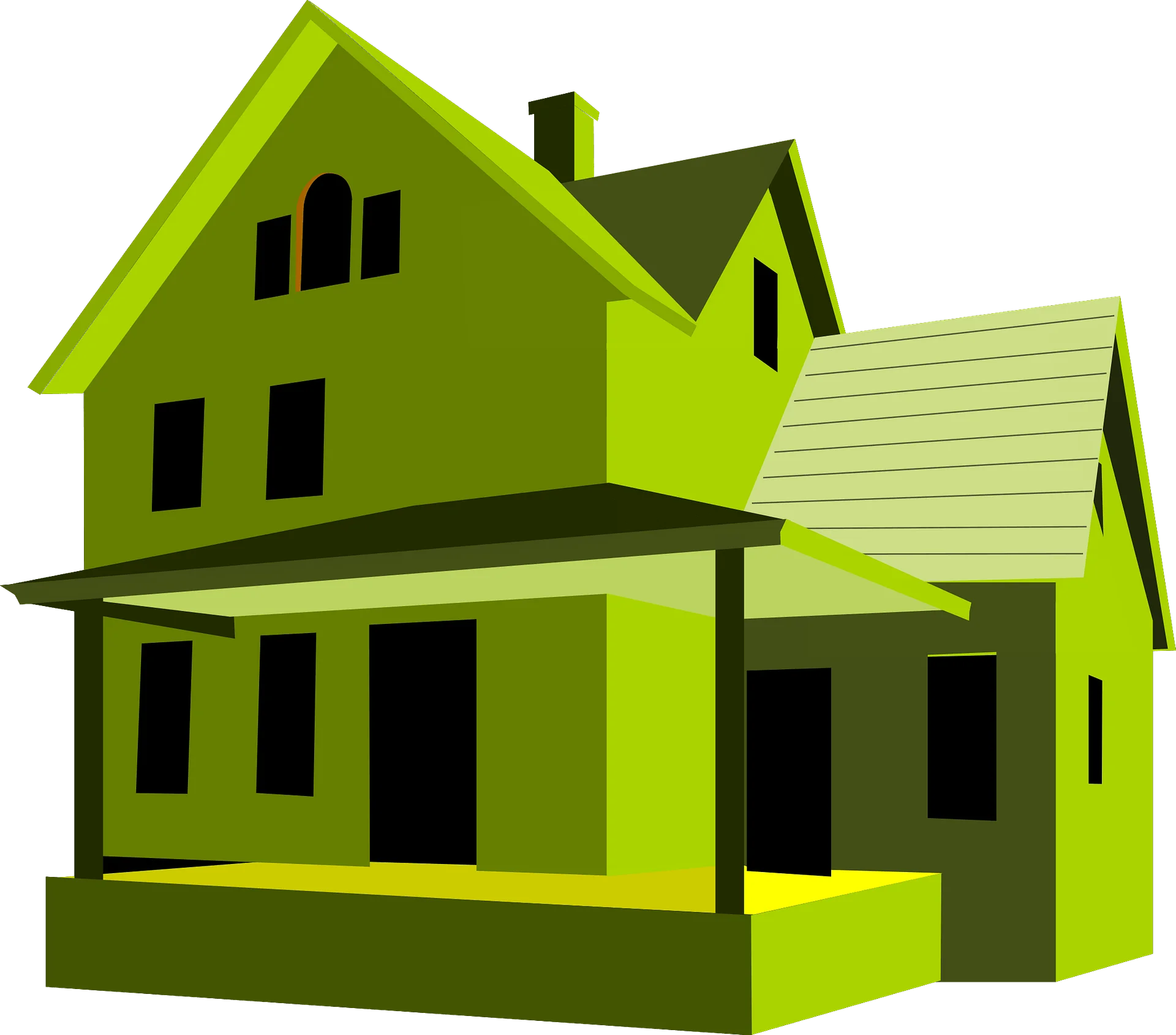 Stylized Lime Green Two-Story House Architectural Clipart Illustration