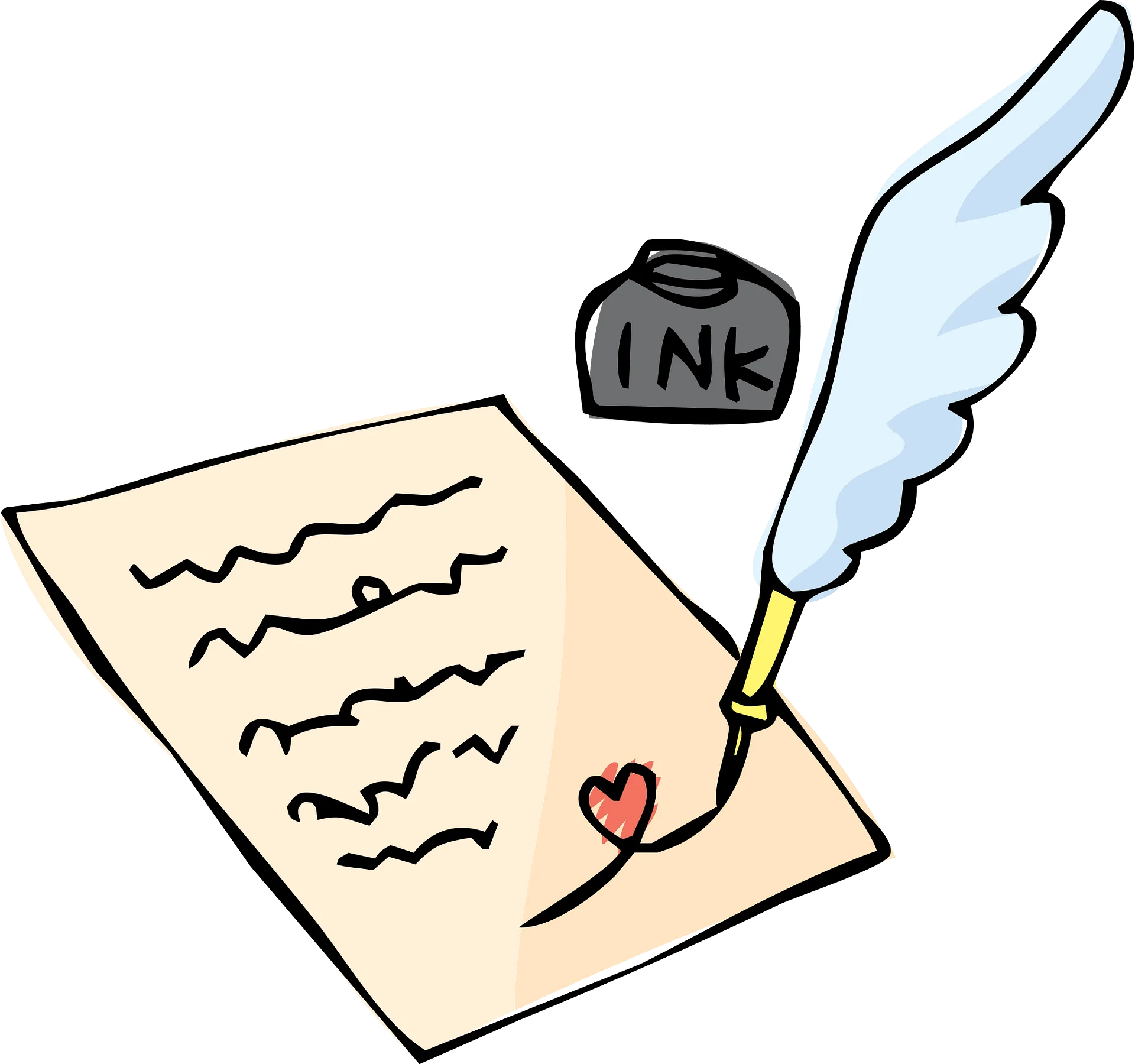 Vintage Feather Quill Pen Writing a Heartfelt Letter Clipart Illustration