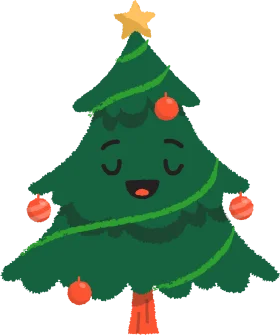 Adorable Kawaii Christmas Tree Clipart with Festive Ornaments and Cheerful Expression