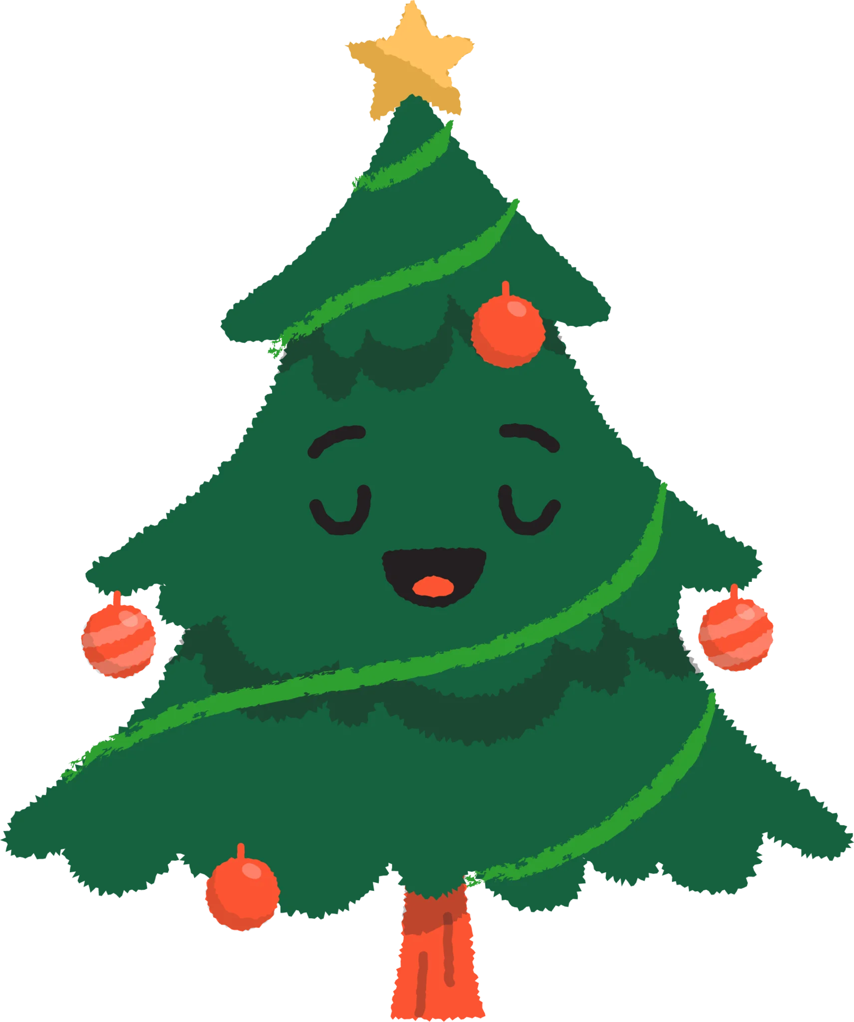 Adorable Kawaii Christmas Tree Clipart with Festive Ornaments and Cheerful Expression