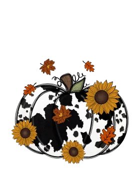Autumn Cow Print Pumpkin with Sunflowers Farmhouse Seasonal Clipart Design