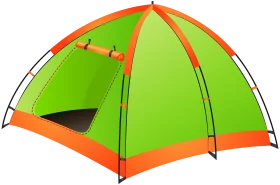 Bright Green and Orange Dome Tent Clipart Illustration for Outdoor Adventures