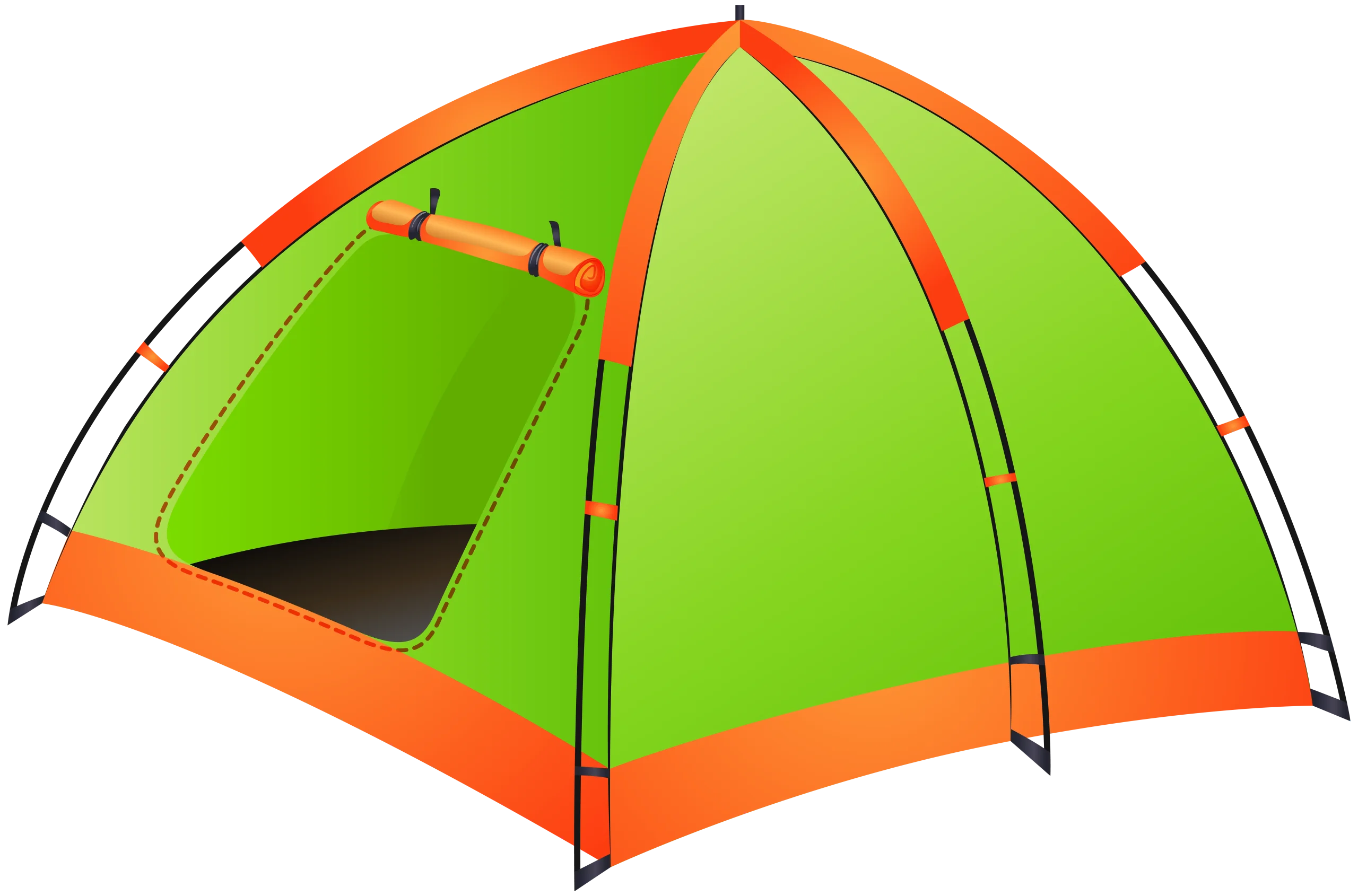 Bright Green and Orange Dome Tent Clipart Illustration for Outdoor Adventures