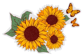 Cheerful Sunflower Clipart with Dancing Monarch Butterflies Illustration
