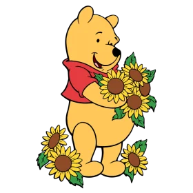 Cheerful Winnie the Pooh Enjoying Sunflowers Clipart Illustration
