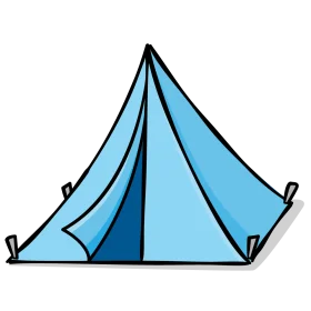 Classic Blue Triangular Camping Tent Minimalist Clipart Design