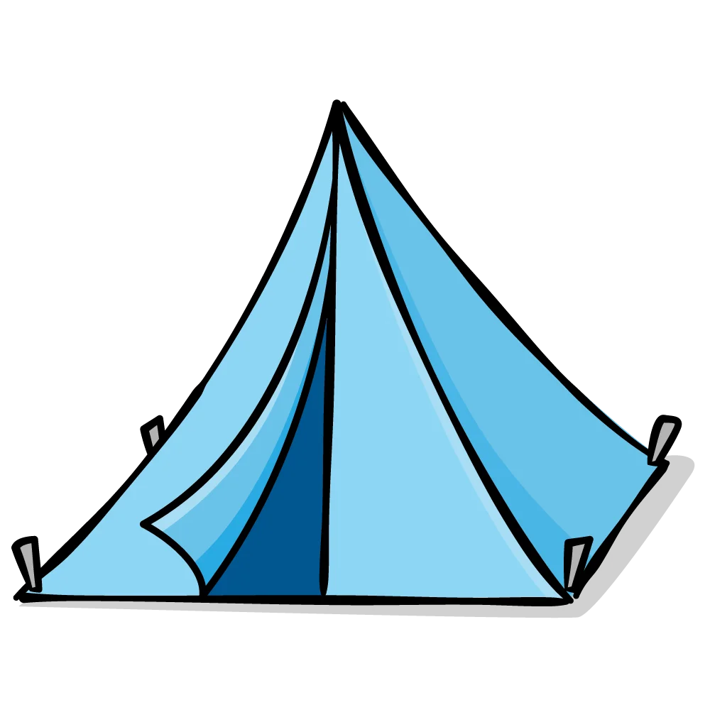 Classic Blue Triangular Camping Tent Minimalist Clipart Design