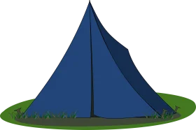 Classic Navy Blue Triangular Camping Tent Clipart Design on Green Grass Patch