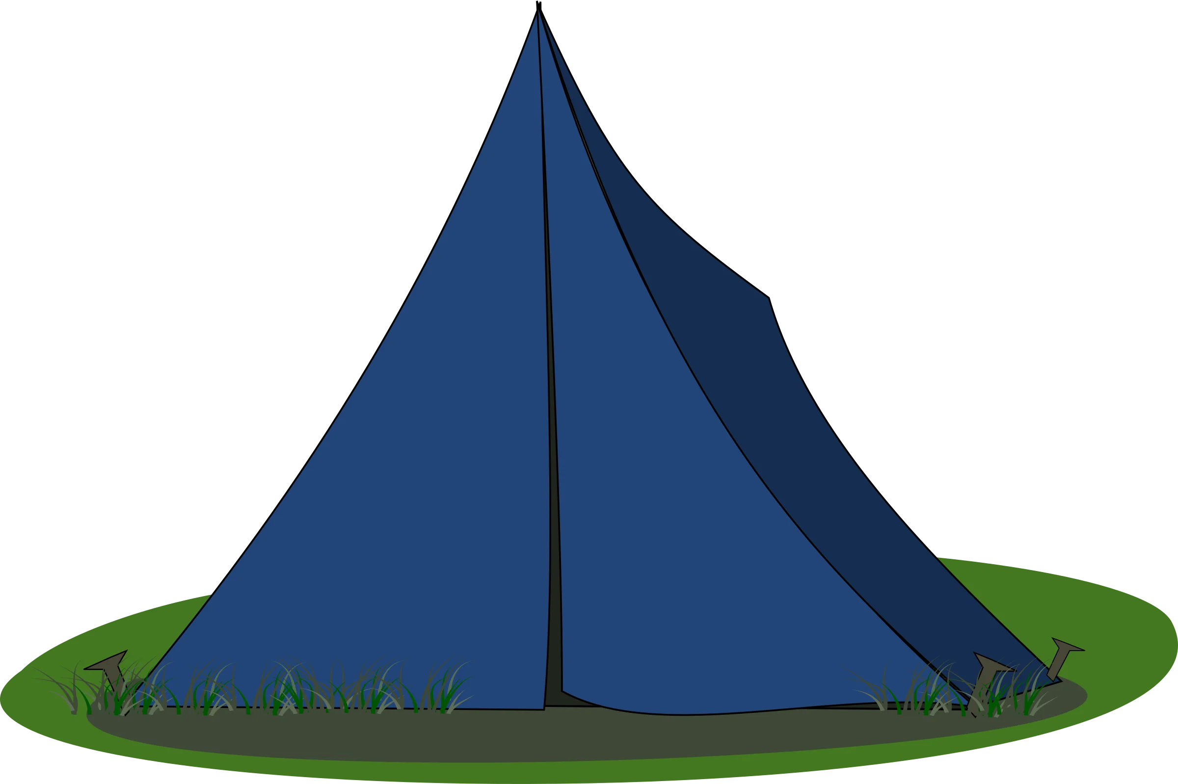 Classic Navy Blue Triangular Camping Tent Clipart Design on Green Grass Patch