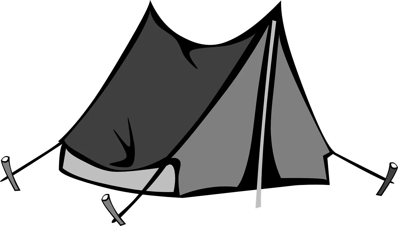 Classic Outdoor Camping Tent Minimalist Black and White Clipart Design