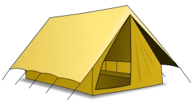 Classic Yellow Camping Tent Clipart Design with Simple Geometric Structure