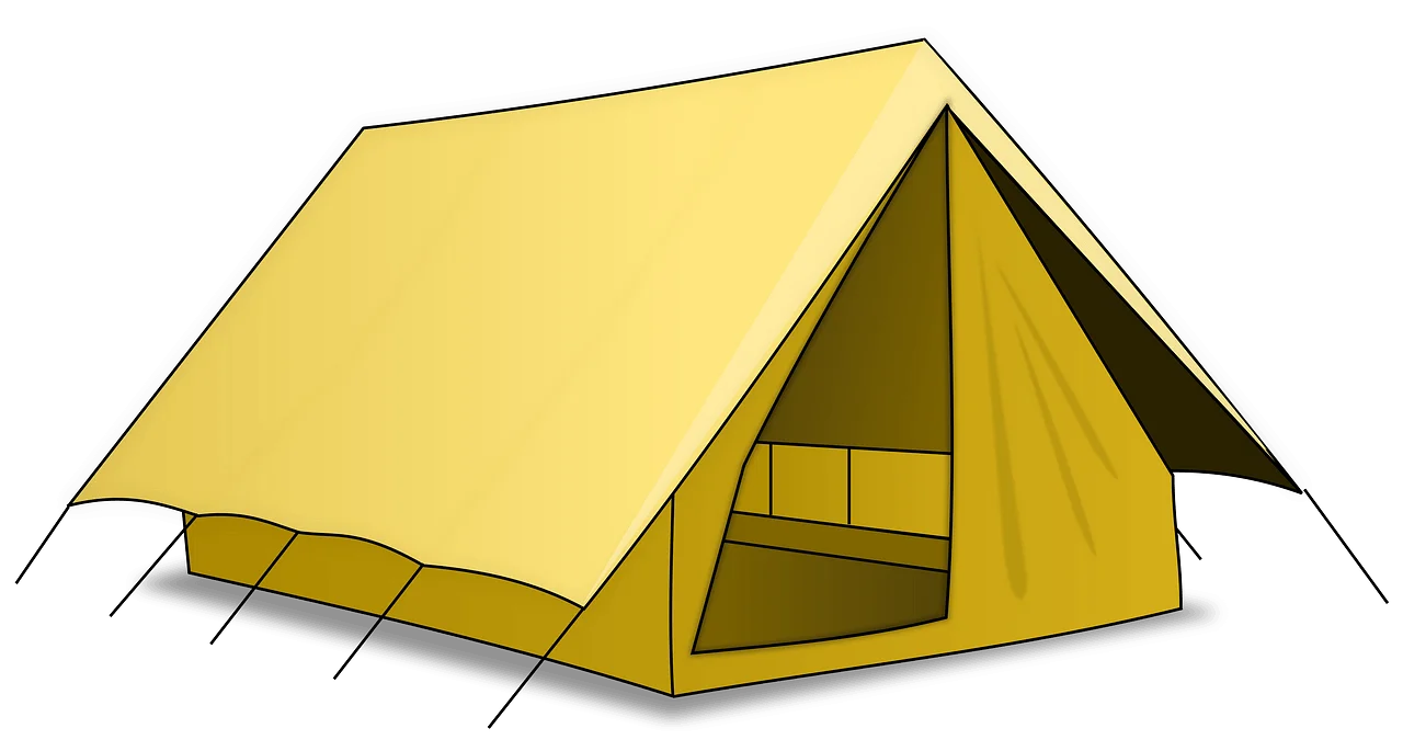 Classic Yellow Camping Tent Clipart Design with Simple Geometric Structure