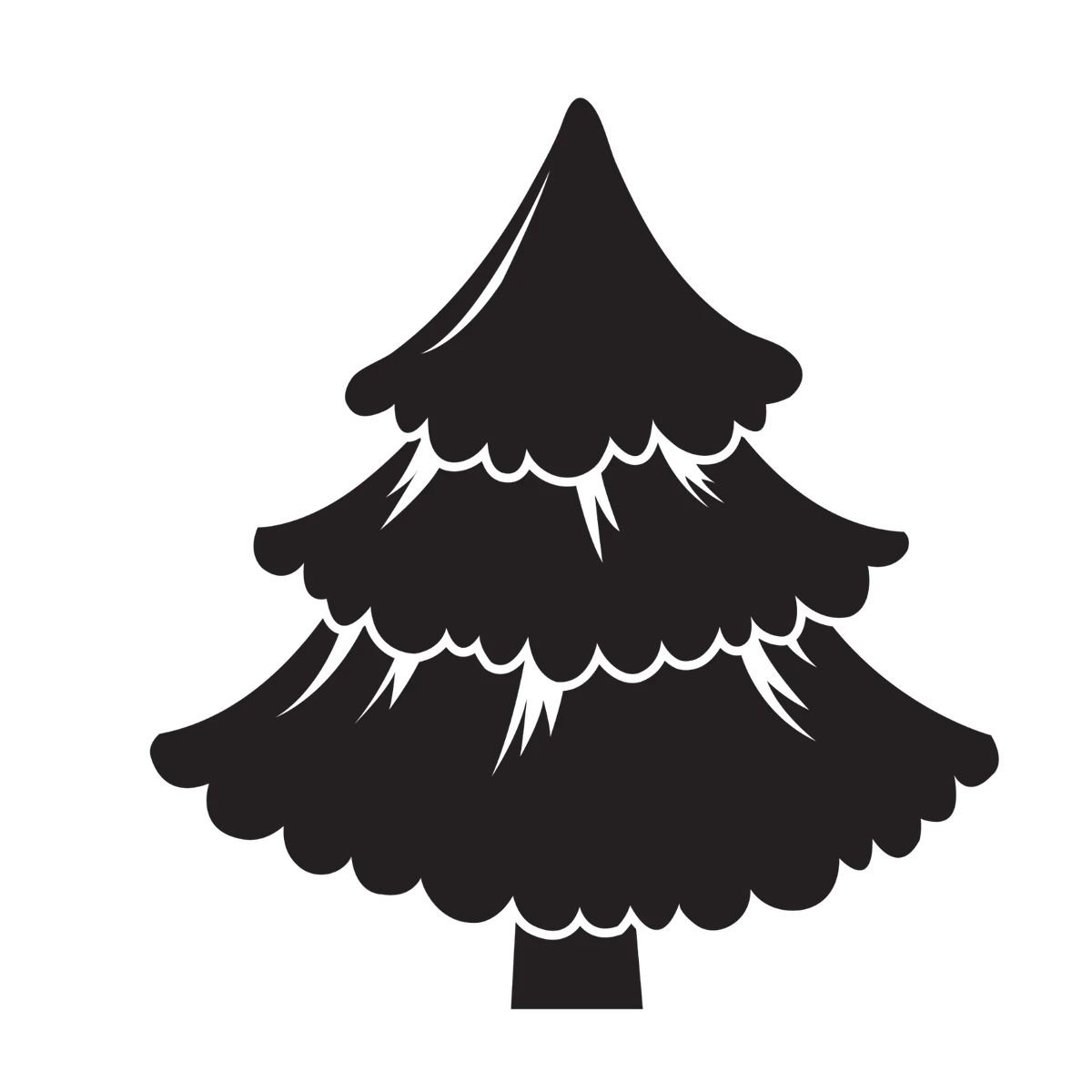 Elegant Black Silhouette Christmas Tree Clipart Design for Festive Decorations