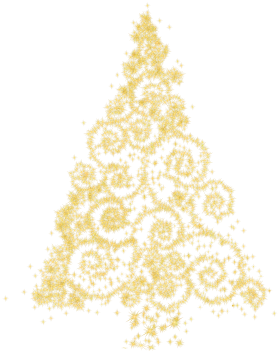 Elegant Golden Swirling Christmas Tree Clipart with Glittering Ornamental Design