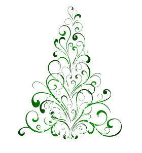 Elegant Green Swirling Flourish Christmas Tree Clipart Design