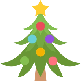 Festive Cheerful Christmas Tree with Colorful Ornaments Clipart Design