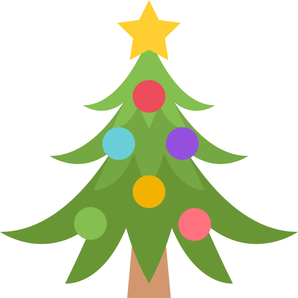 Festive Cheerful Christmas Tree with Colorful Ornaments Clipart Design