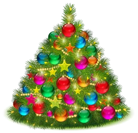 Festive Christmas Tree Clipart Adorned with Colorful Ornaments and Twinkling Lights
