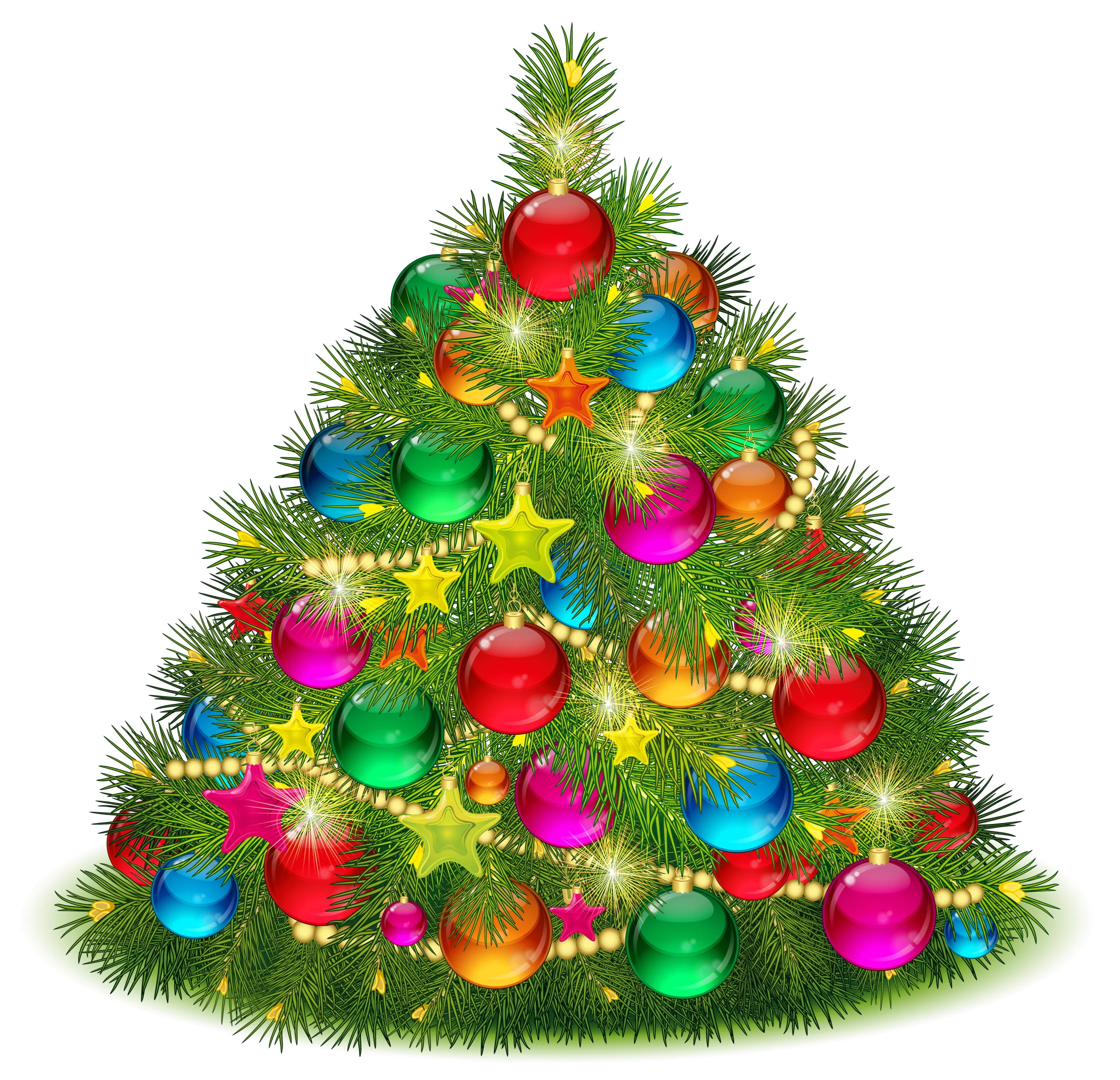 Festive Christmas Tree Clipart Adorned with Colorful Ornaments and Twinkling Lights