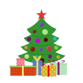 Festive Christmas Tree Clipart with Colorful Wrapped Presents Underneath