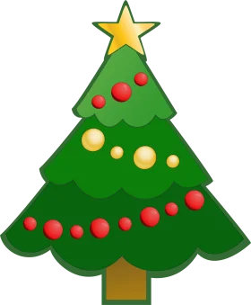 Festive Christmas Tree Clipart with Star and Ornament Decorations