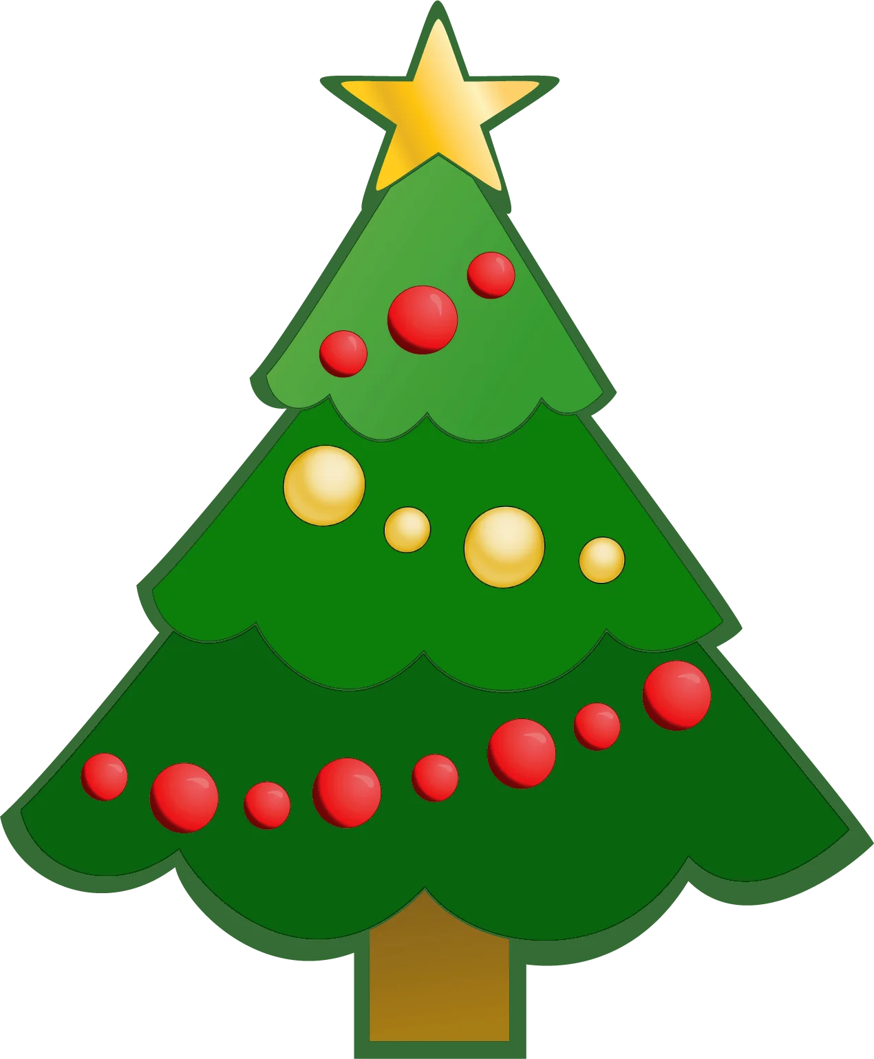 Festive Christmas Tree Clipart with Star and Ornament Decorations