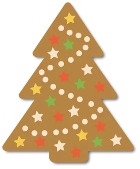 Festive Golden Christmas Tree Clipart with Colorful Star Decorations