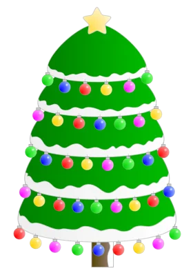 Festive Green Christmas Tree Clipart with Colorful Ornamental Baubles and Star