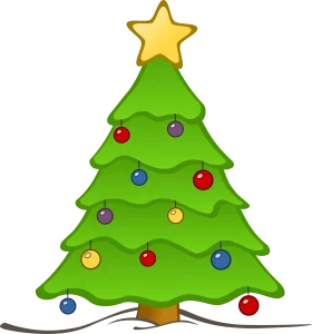 Festive Green Christmas Tree Clipart with Colorful Ornaments and Golden Star