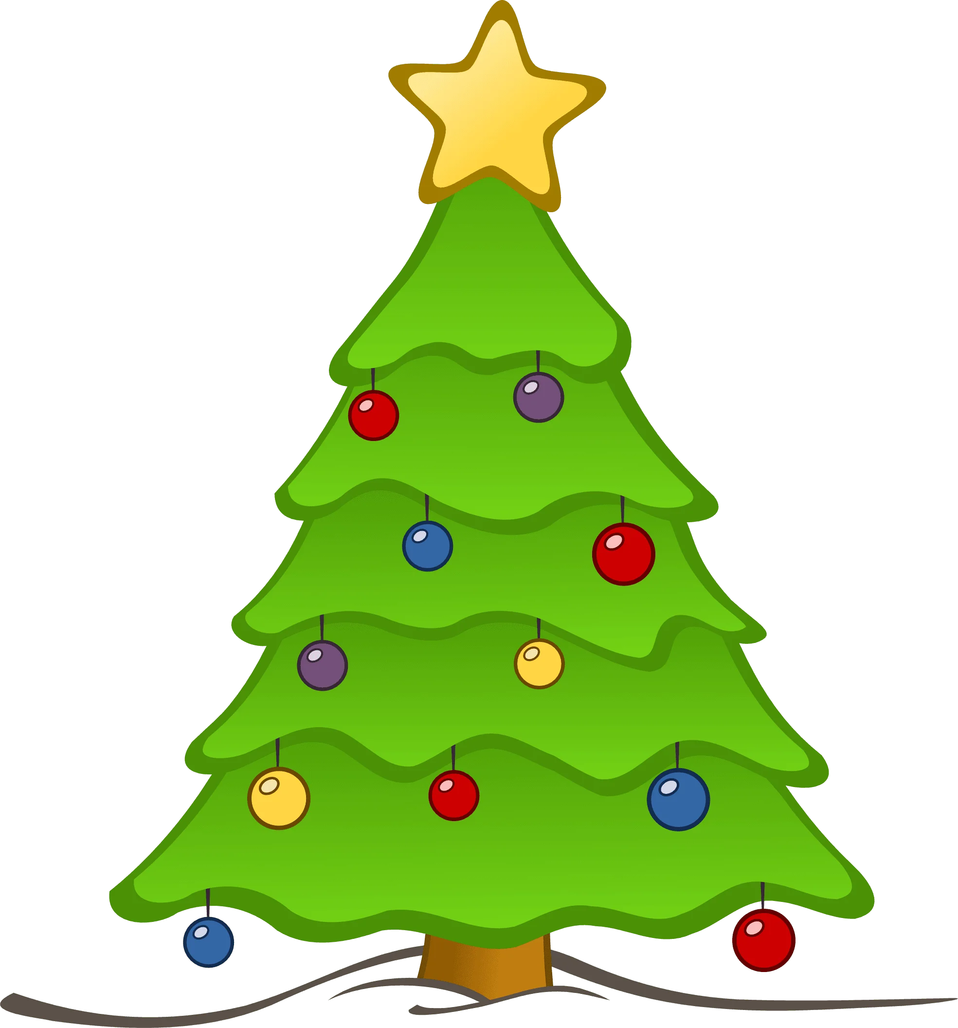 Festive Green Christmas Tree Clipart with Colorful Ornaments and Golden Star