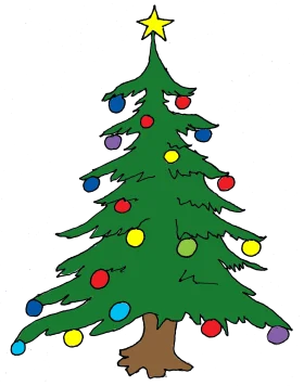 Festive Green Christmas Tree Clipart with Colorful Ornaments and Bright Star