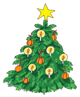 Festive Green Christmas Tree Clipart with Glowing Candles and Golden Star