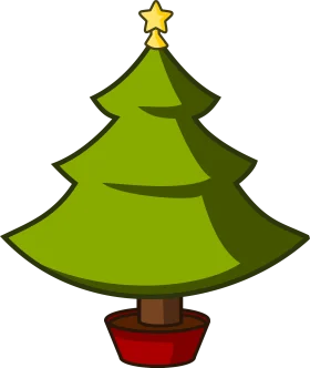 Festive Green Christmas Tree Clipart with Golden Star and Red Base