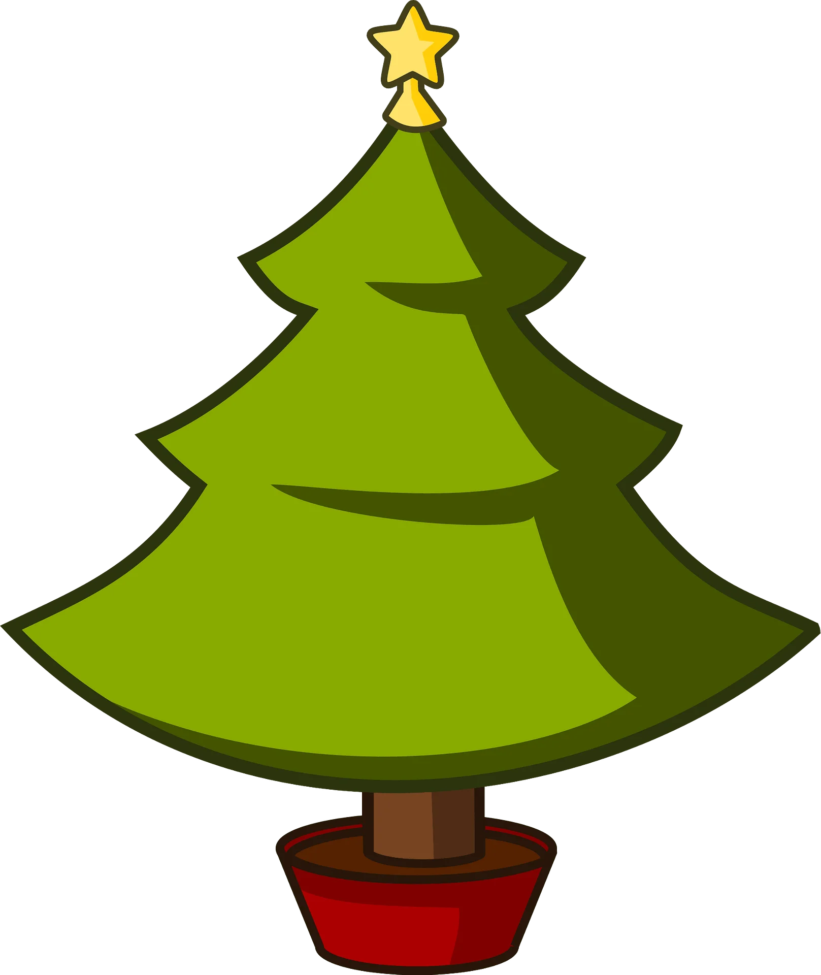 Festive Green Christmas Tree Clipart with Golden Star and Red Base