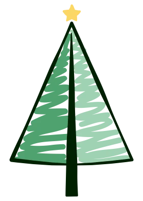 Minimalist Green Christmas Tree Clipart with Golden Star Topper Design
