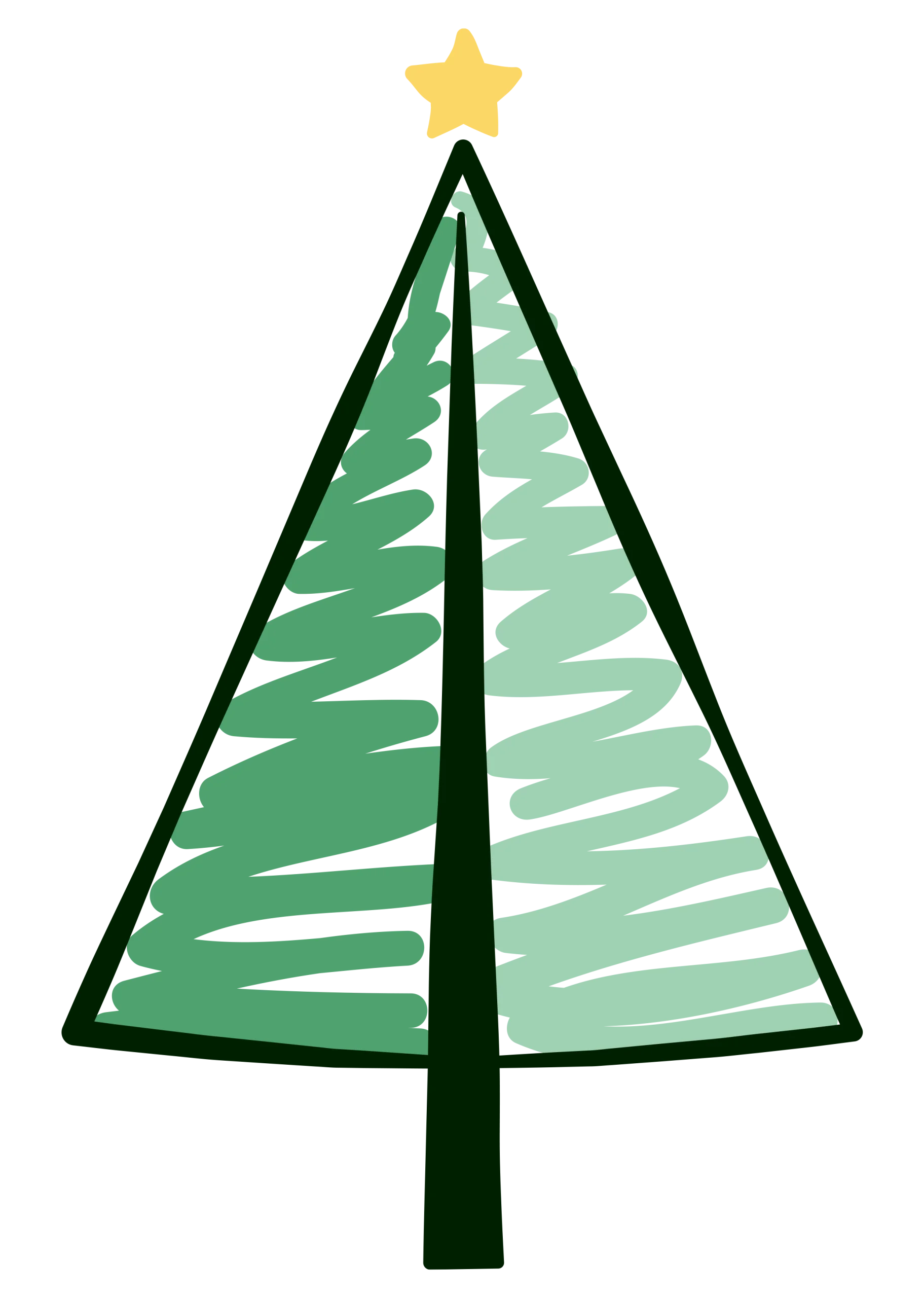 Minimalist Green Christmas Tree Clipart with Golden Star Topper Design