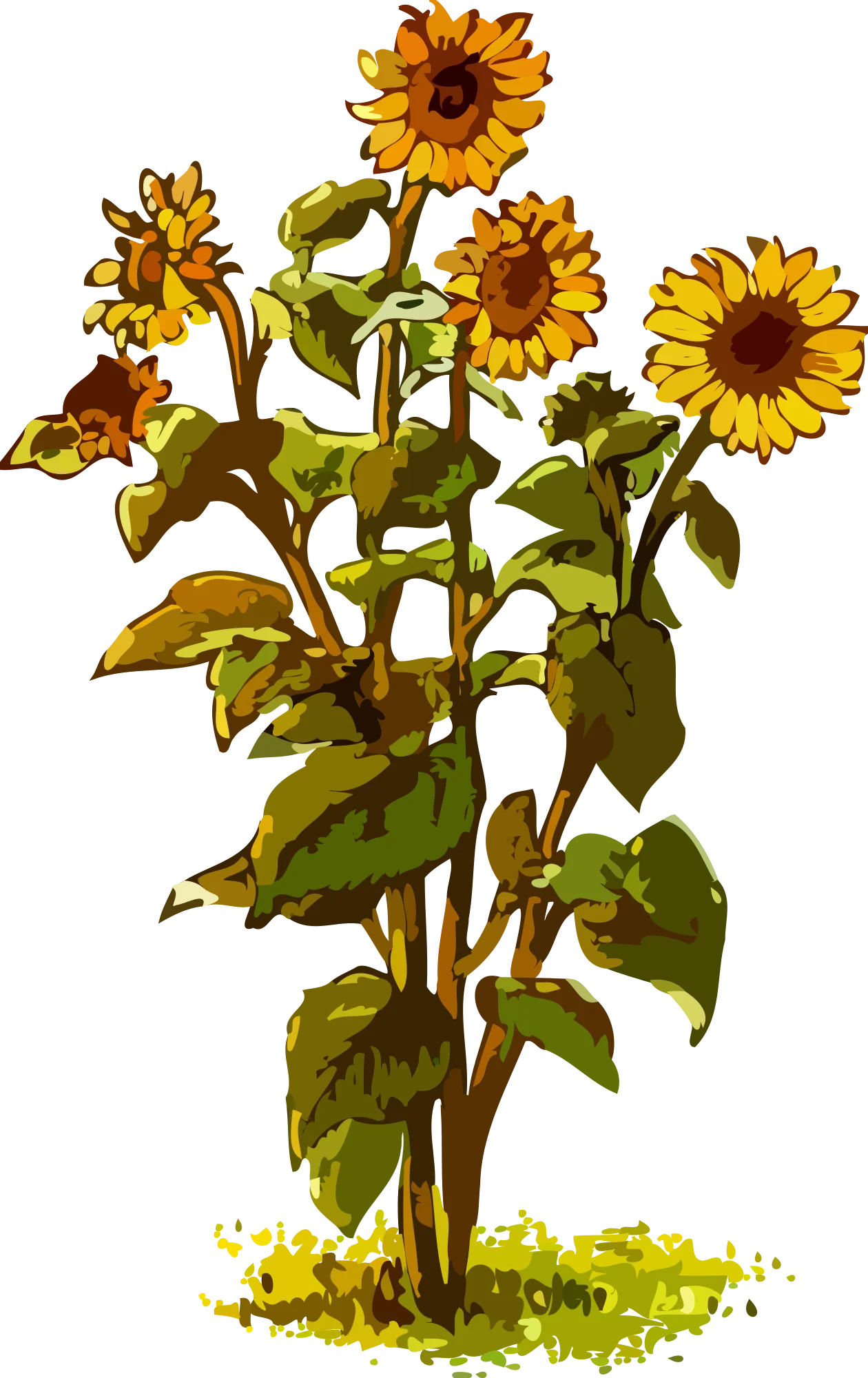 Rustic Sunflower Bouquet Clipart: Golden Blossoms and Verdant Leaves