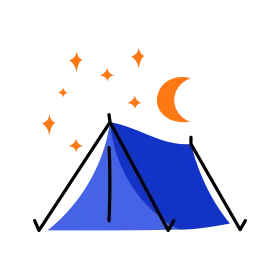 Starlit Midnight Blue Camping Tent Clipart Under Crescent Moon