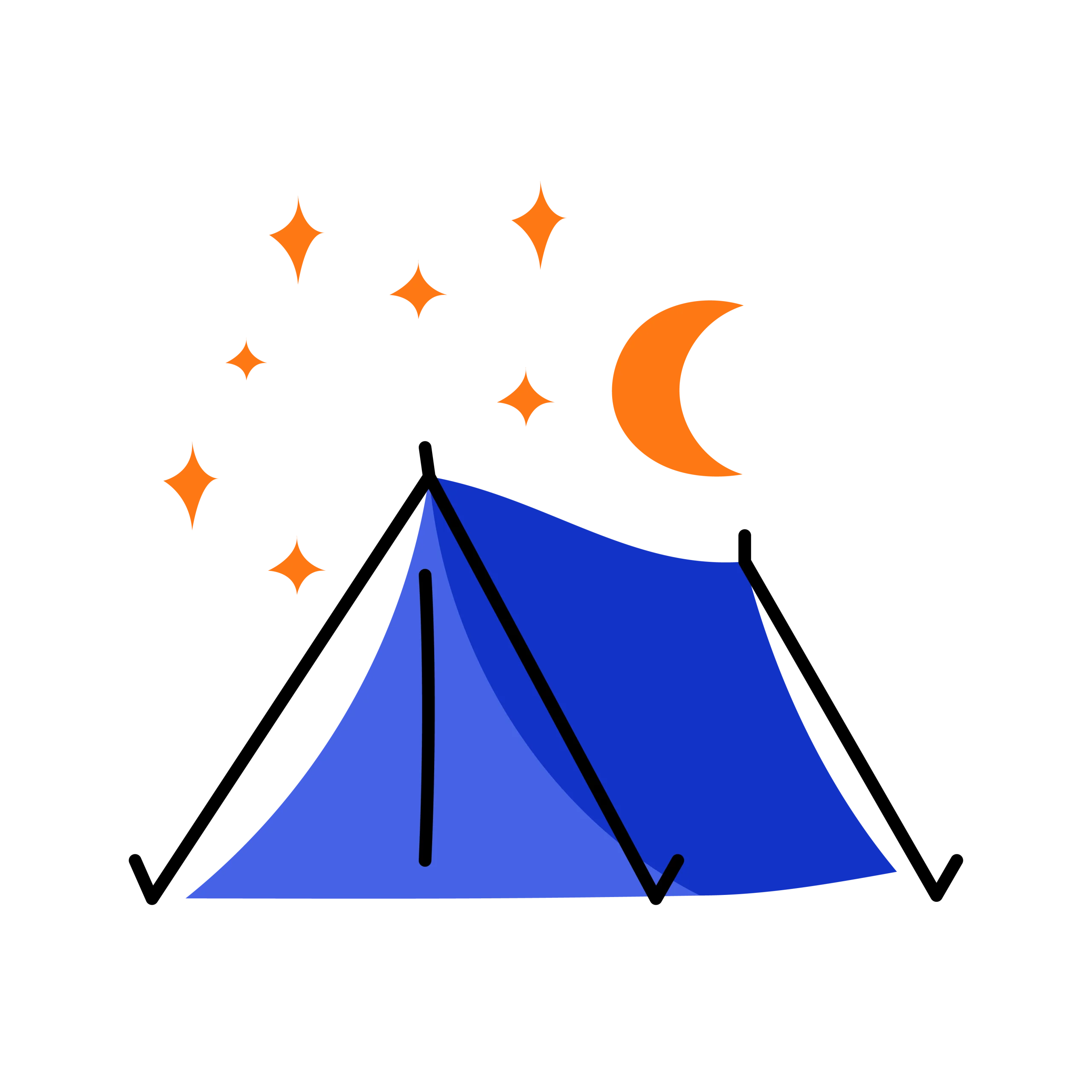 Starlit Midnight Blue Camping Tent Clipart Under Crescent Moon