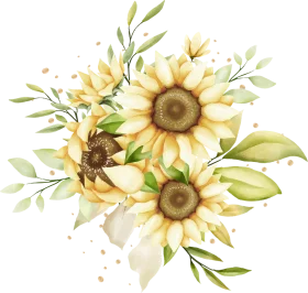 Watercolor Sunflower Bouquet Clipart: Soft Botanical Illustration with Delicate Leaves