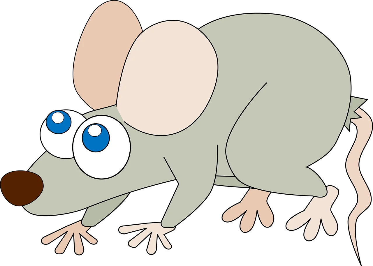 Adorable Cartoon Gray Mouse Clipart with Big Blue Eyes and Playful Expression