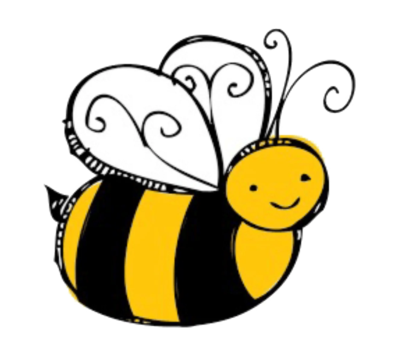 Adorable Whimsical Bumblebee Clipart with Charming Swirly Wings and Cheerful Expression