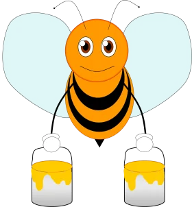 Cheerful Cartoon Bumblebee Clipart Carrying Honey Buckets with Playful Design