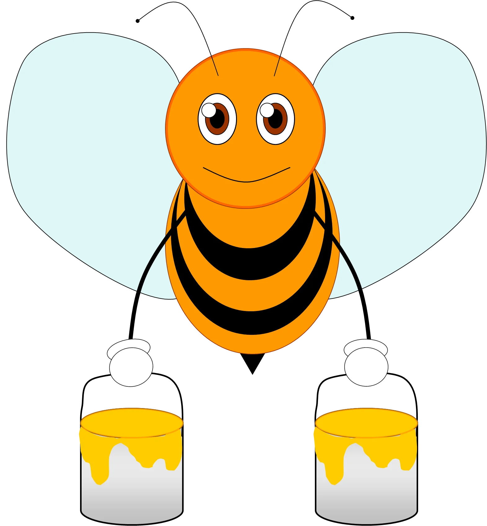 Cheerful Cartoon Bumblebee Clipart Carrying Honey Buckets with Playful Design