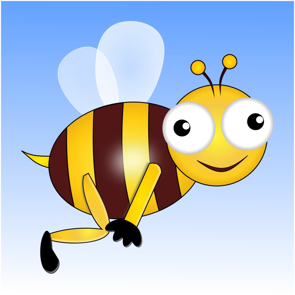 Cheerful Cartoon Bumblebee Clipart with Playful Expression and Translucent Wings