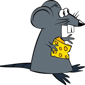 Comical Gray Cartoon Rat Hugging Cheesy Delight Clipart Illustration