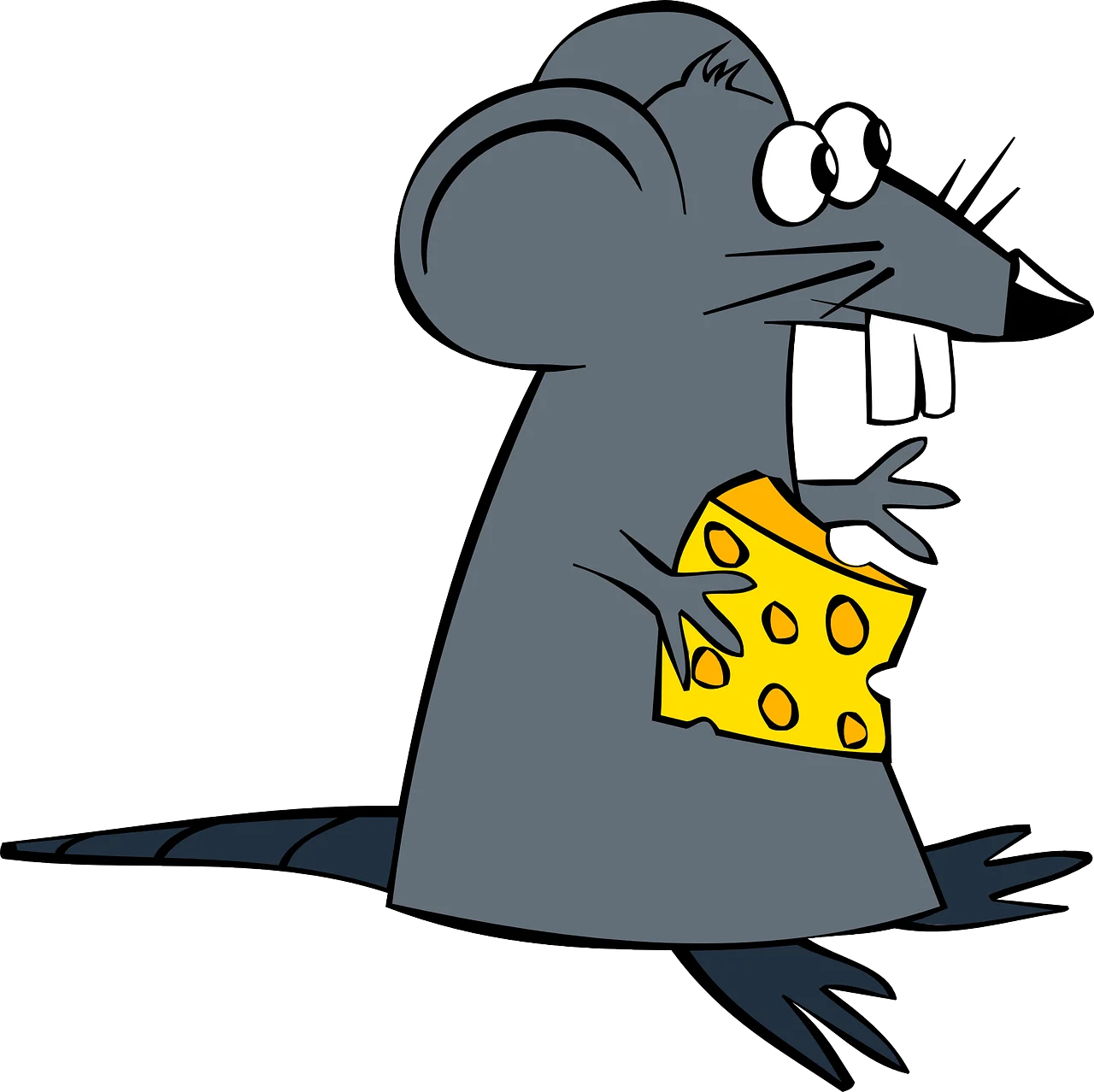 Comical Gray Cartoon Rat Hugging Cheesy Delight Clipart Illustration