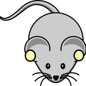 Cute Minimalist Gray Mouse Clipart with Round Yellow Eyes and Curvy Tail