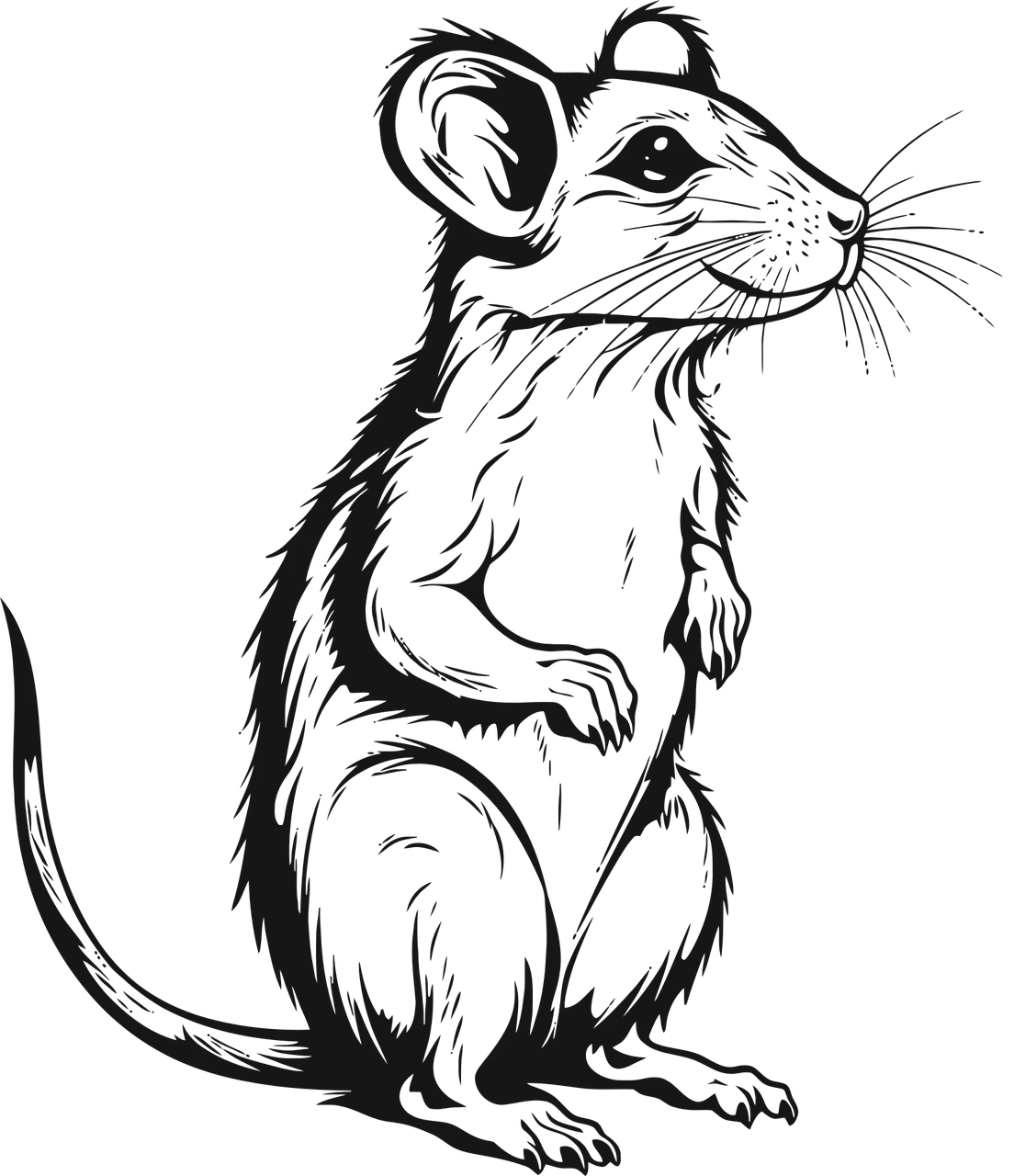 Monochrome Hand-Drawn Rat Clipart Illustration with Stylized Line Art Design